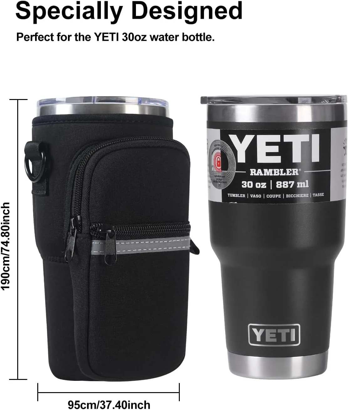 Water Bottle Holder with Strap for YETI Tumbler, Water Bottle Carrier Sling Bag with Phone Pocket, Gym Bottle Accessories