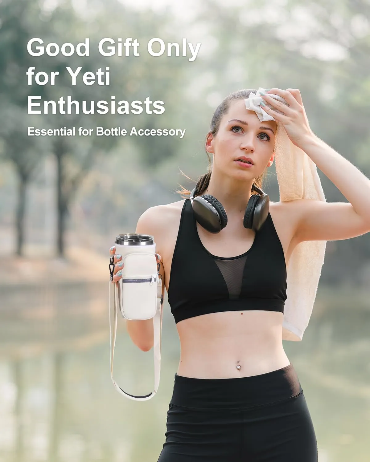 Water Bottle Holder with Strap for YETI Tumbler, Water Bottle Carrier Sling Bag with Phone Pocket, Gym Bottle Accessories