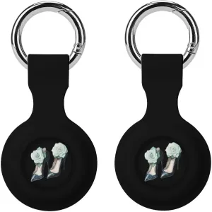 Watercolor Black High Heels Roses Compatible with Airtag Holder Anti-Scratch GPS Cases Portable Accessory with Keychain 2PCS