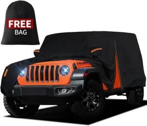 Waterproof Car Cover for Jeep Wrangler 2 Door 1987-2024 2025 JK JL TJ YJ CJ Sahara, Upgraded Outdoor Full Exterior Sun Rain Snow Hail Protection with Driver Door Zipper