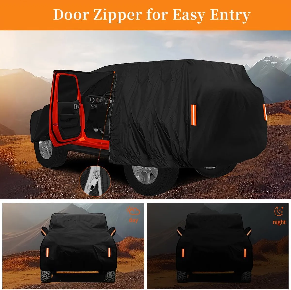 Waterproof Car Cover for Jeep Wrangler 2 Door 1987-2024 2025 JK JL TJ YJ CJ Sahara, Upgraded Outdoor Full Exterior Sun Rain Snow Hail Protection with Driver Door Zipper