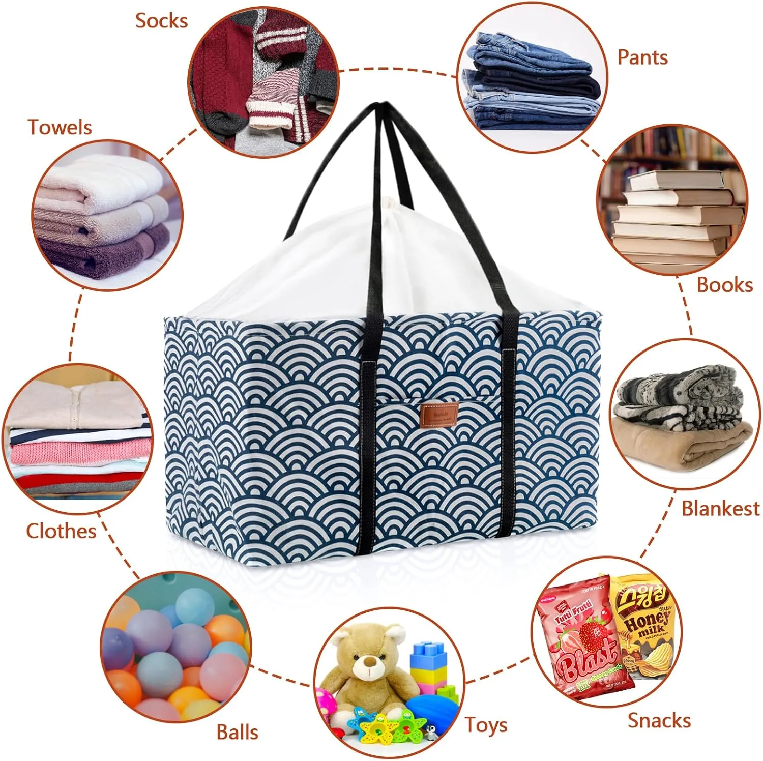 Waterproof Car Trunk Organizer Large Drawstring SUV Trunk Storage Organizer Collapsible Truck Bag Two pockets Long Strap Car Trunk Organizer for camping (Trunk Organizer-03)