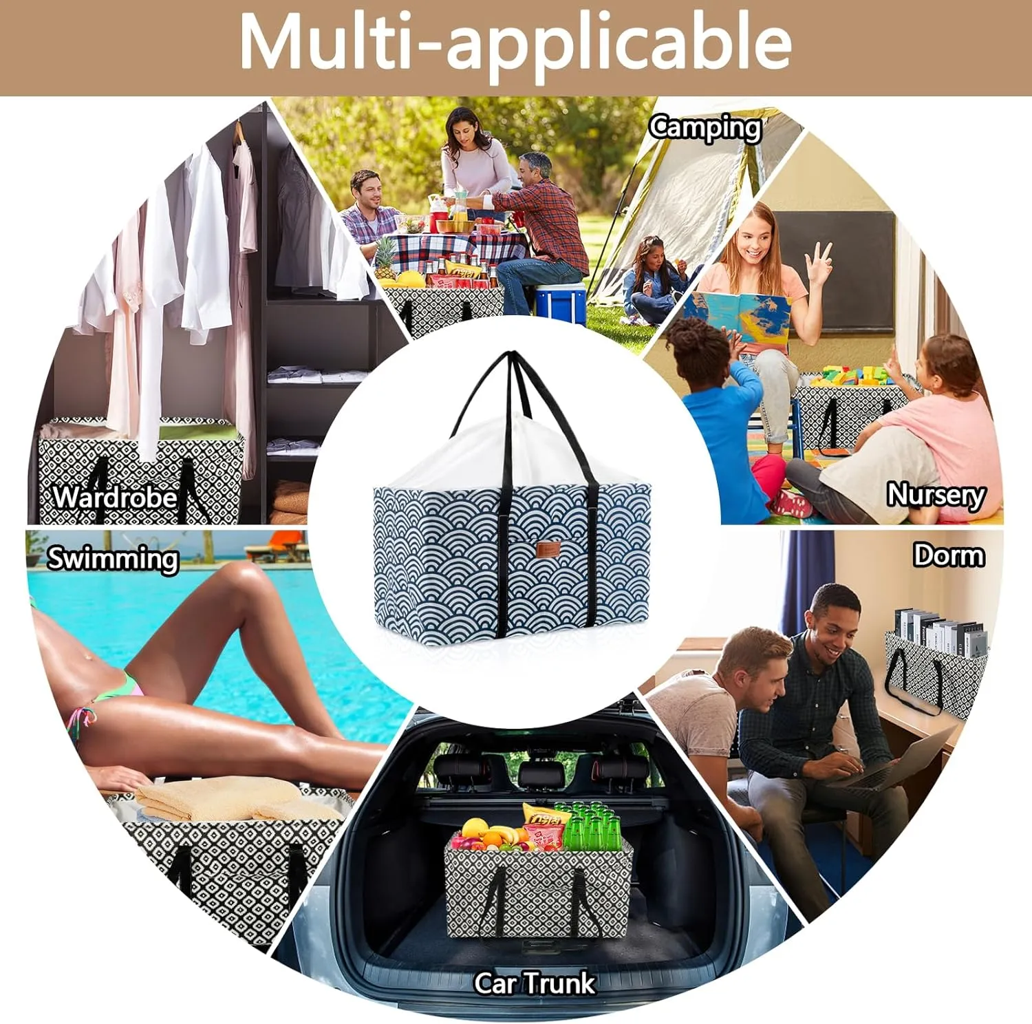 Waterproof Car Trunk Organizer Large Drawstring SUV Trunk Storage Organizer Collapsible Truck Bag Two pockets Long Strap Car Trunk Organizer for camping (Trunk Organizer-03)