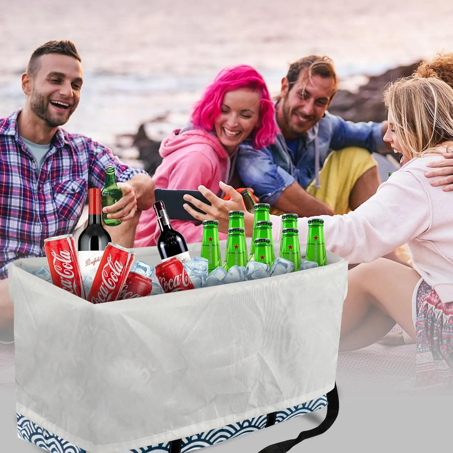 Waterproof Car Trunk Organizer Large Drawstring SUV Trunk Storage Organizer Collapsible Truck Bag Two pockets Long Strap Car Trunk Organizer for camping (Trunk Organizer-03)