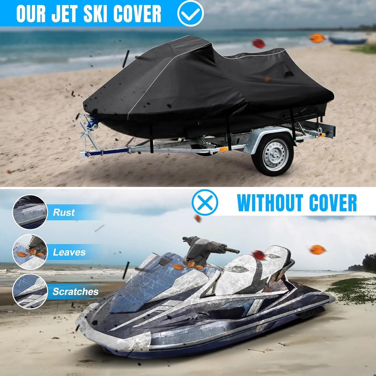 Waterproof Jet Ski Cover Custom Fit for Sea-doo Spark 2up Spark Trixx 2up, 600D Oxford UV-Proof Jetski Waverunner Covers, Trailerable Jetski Cover with Air Vents, Reflective Strips