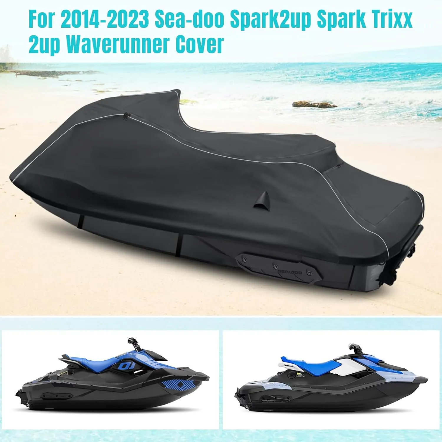 Waterproof Jet Ski Cover Custom Fit for Sea-doo Spark 2up Spark Trixx 2up, 600D Oxford UV-Proof Jetski Waverunner Covers, Trailerable Jetski Cover with Air Vents, Reflective Strips