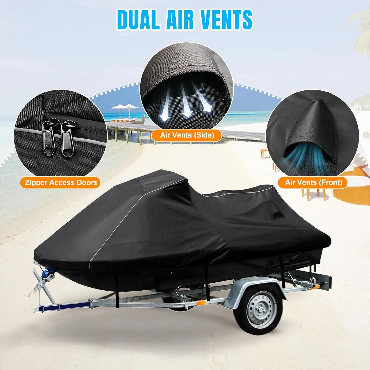 Waterproof Jet Ski Cover Custom Fit for Sea-doo Spark 2up Spark Trixx 2up, 600D Oxford UV-Proof Jetski Waverunner Covers, Trailerable Jetski Cover with Air Vents, Reflective Strips