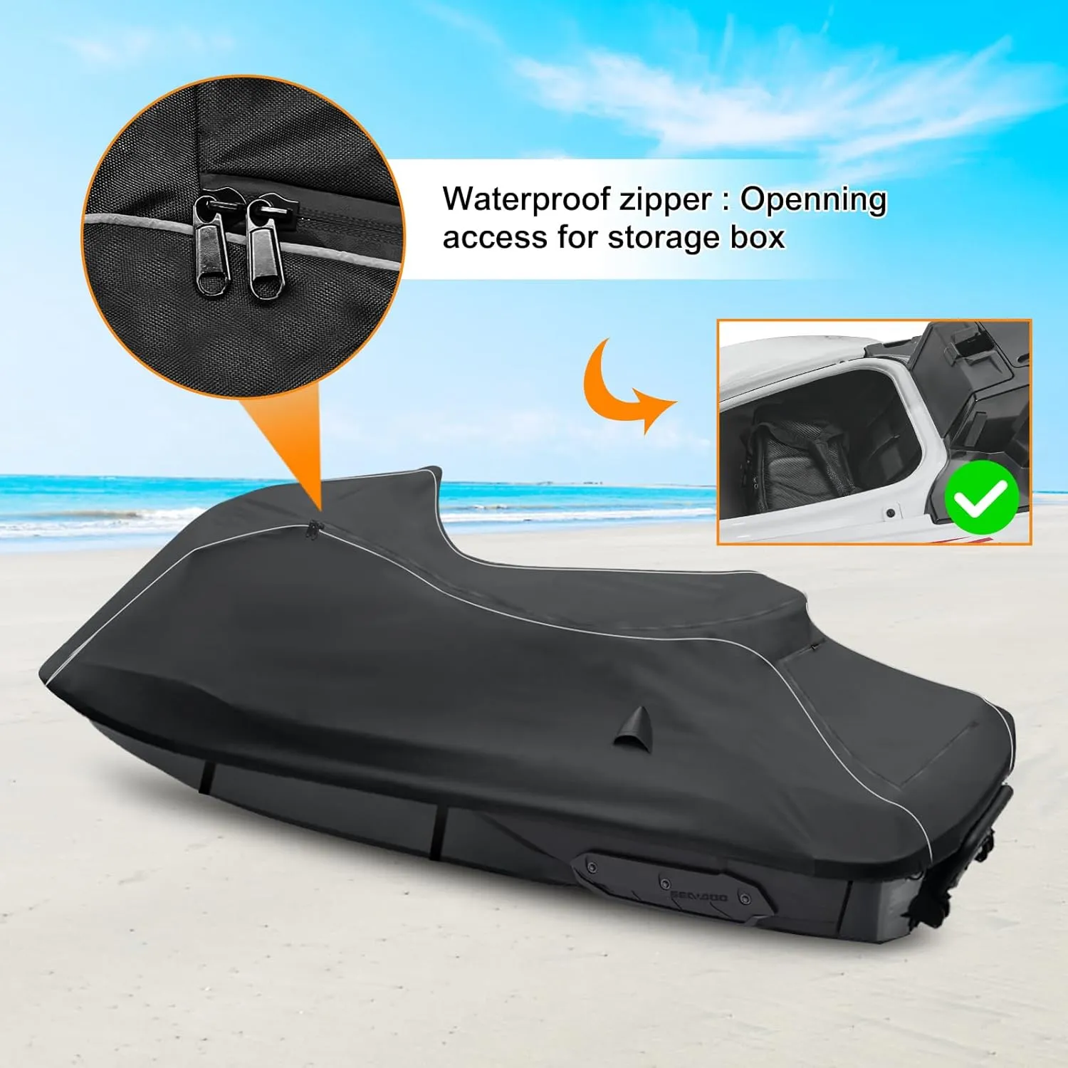 Waterproof Jet Ski Cover Custom Fit for Sea-doo Spark 2up Spark Trixx 2up, 600D Oxford UV-Proof Jetski Waverunner Covers, Trailerable Jetski Cover with Air Vents, Reflective Strips