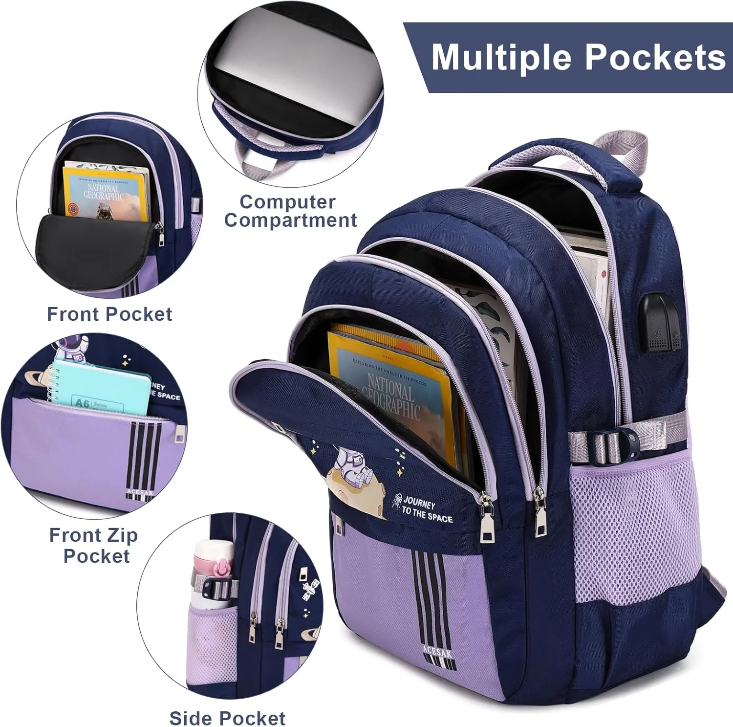 Waterproof Lightweight Backpack for Girls with Lunch Bag