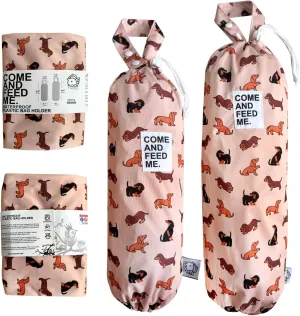 Waterproof Plastic Bag Holder Grocery Shopping Carrier Storage Kitchen Travel Camp Carrier Dispenser 2 Pack (Cute Dogs)
