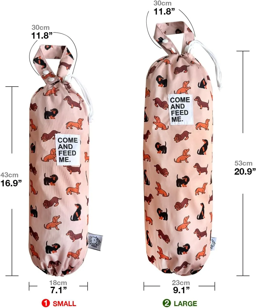 Waterproof Plastic Bag Holder Grocery Shopping Carrier Storage Kitchen Travel Camp Carrier Dispenser 2 Pack (Cute Dogs)
