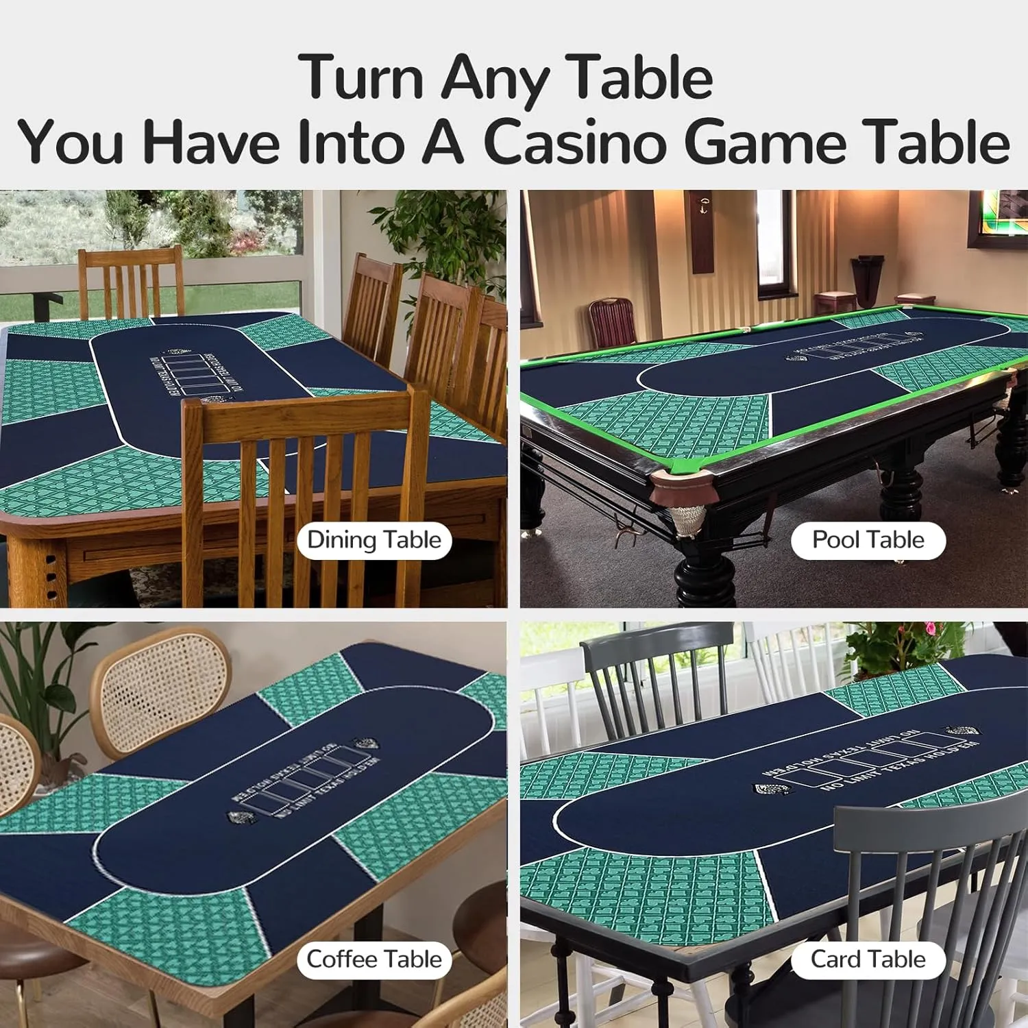 Waterproof Professional Poker Mat, 8 Player Portable Rubber Texas Hold'em Poker Table Top Layout w/Zipper Handbag to Play Cards, Poker Games, Blackjack, Casino 70'' x 35''