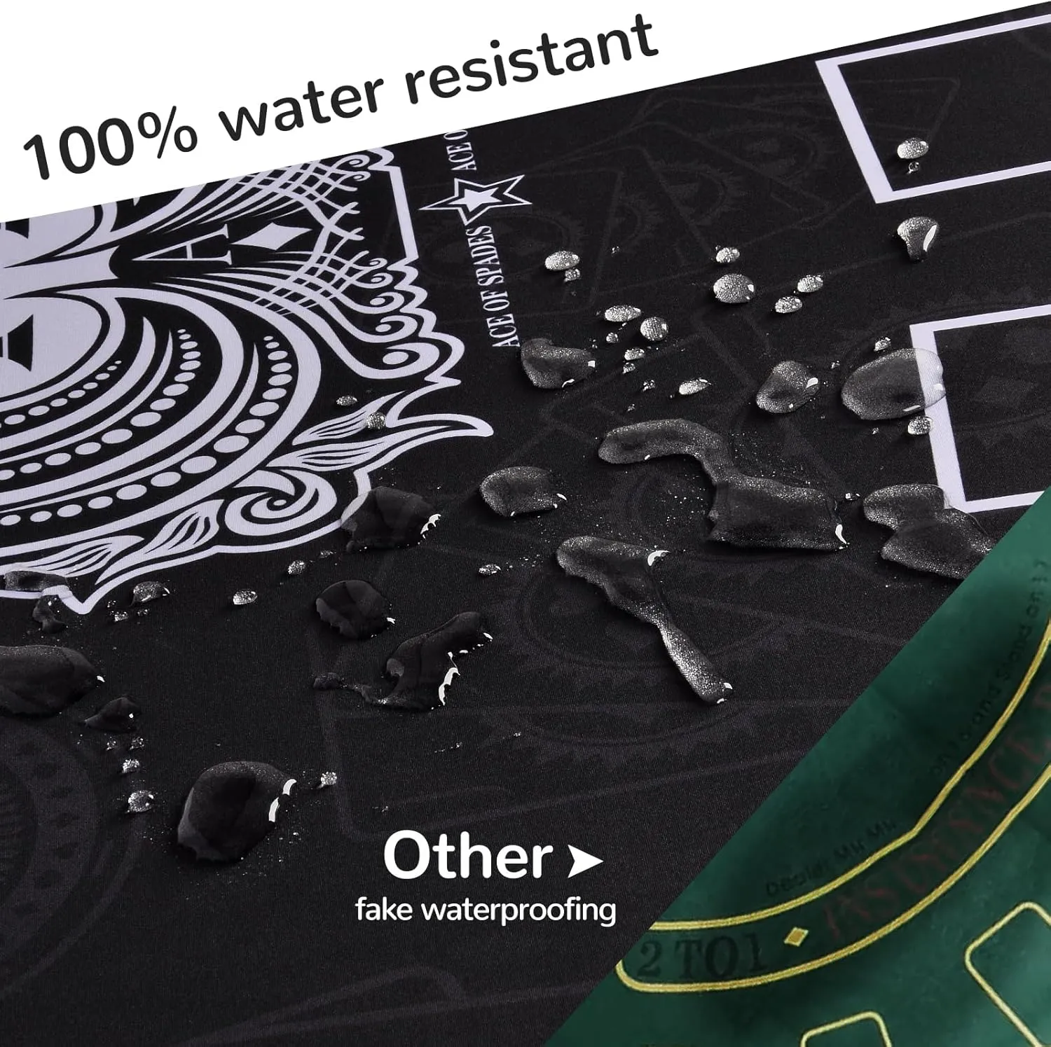 Waterproof Professional Poker Mat, 8 Player Portable Rubber Texas Hold'em Poker Table Top Layout w/Zipper Handbag to Play Cards, Poker Games, Blackjack, Casino 70'' x 35''