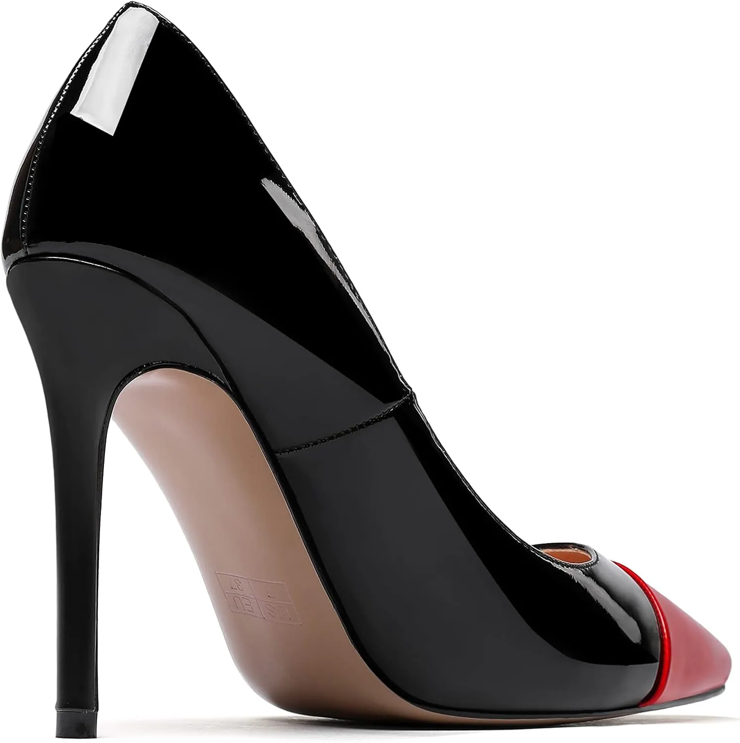 WAYDERNS Women's Pointed Toe Slip On Patent Leather Patchwork Stiletto High Heel Pumps Wedding Dress Shoes 4 Inch