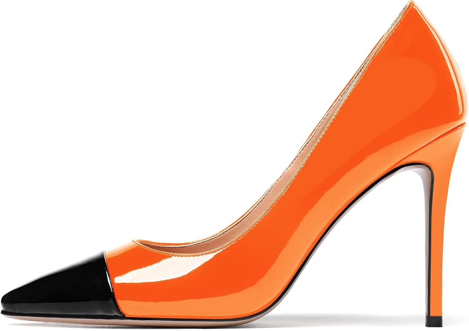WAYDERNS Women's Pointed Toe Slip On Patent Leather Patchwork Stiletto High Heel Pumps Wedding Dress Shoes 4 Inch