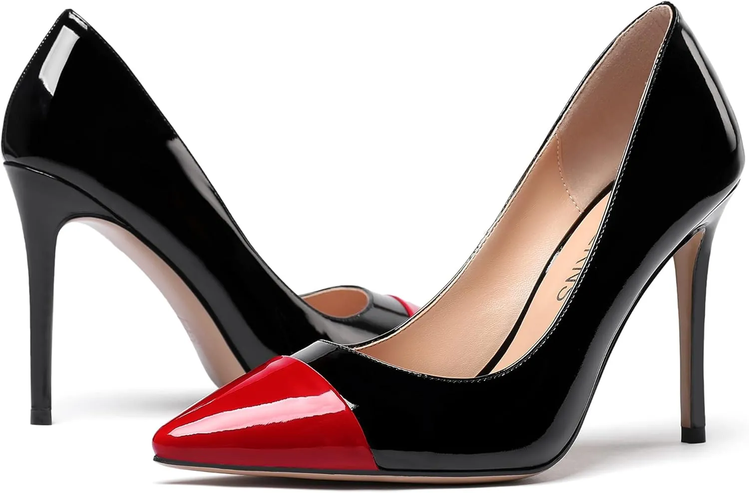 WAYDERNS Women's Pointed Toe Slip On Patent Leather Patchwork Stiletto High Heel Pumps Wedding Dress Shoes 4 Inch