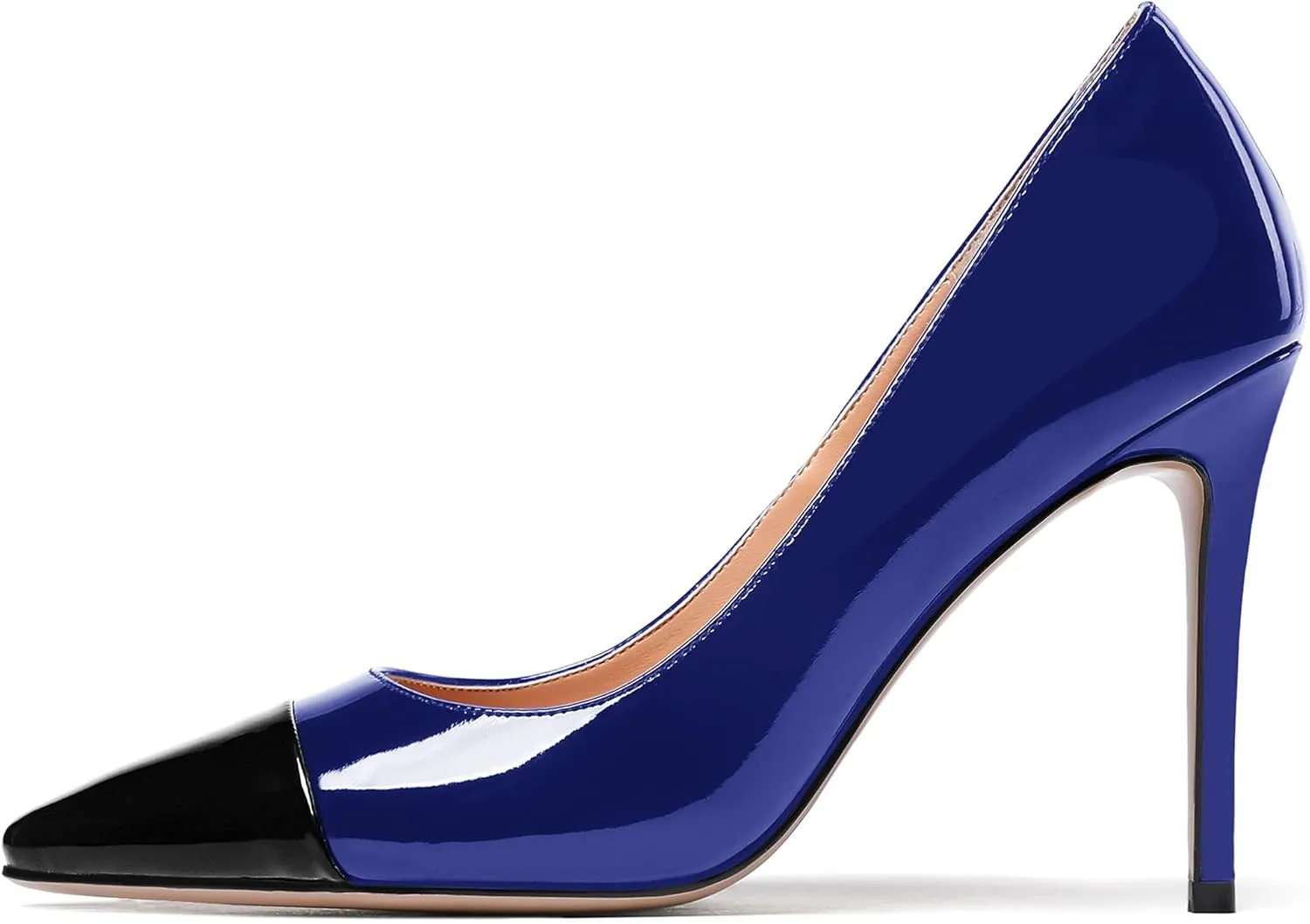 WAYDERNS Women's Pointed Toe Slip On Patent Leather Patchwork Stiletto High Heel Pumps Wedding Dress Shoes 4 Inch