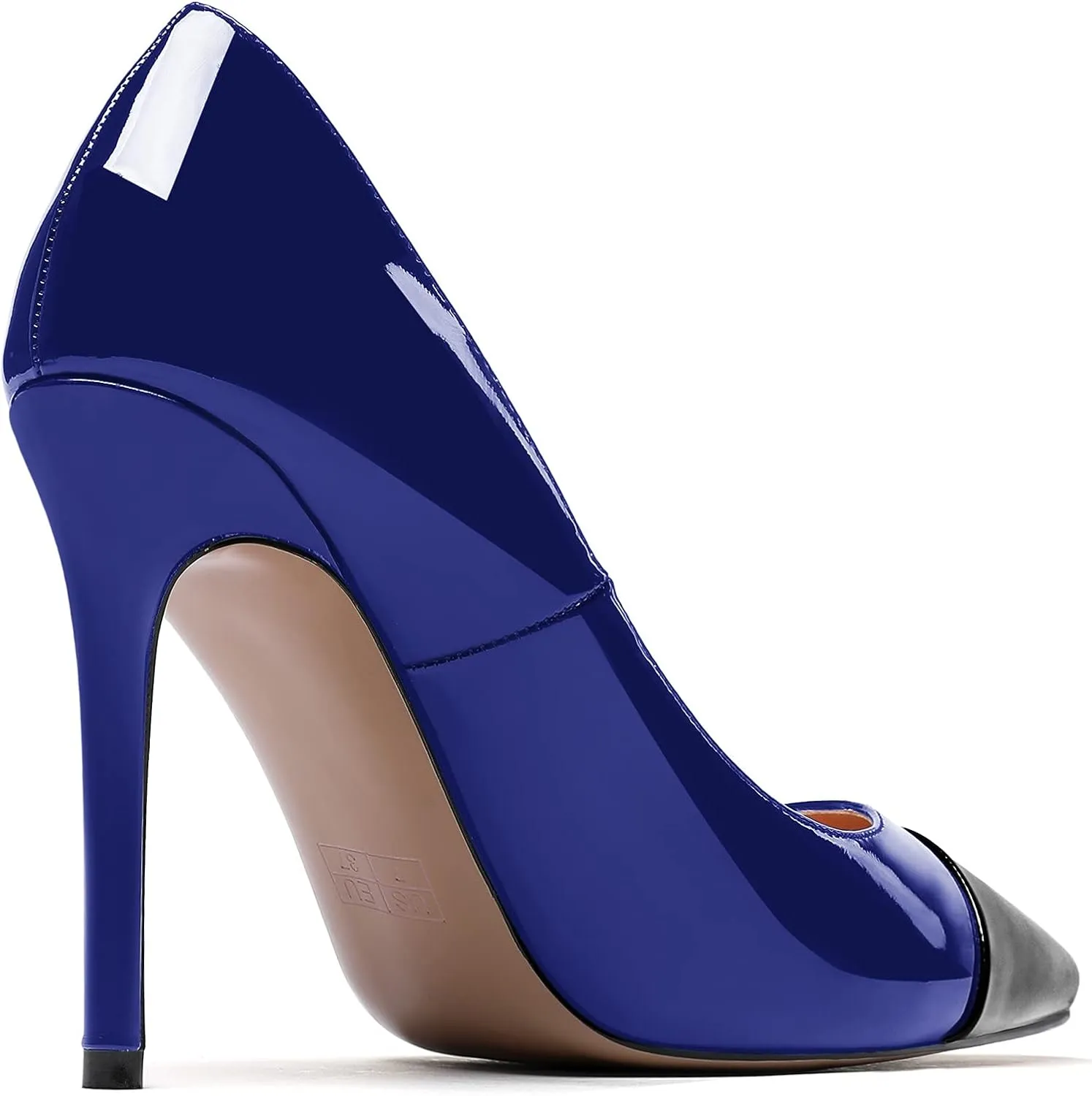 WAYDERNS Women's Pointed Toe Slip On Patent Leather Patchwork Stiletto High Heel Pumps Wedding Dress Shoes 4 Inch