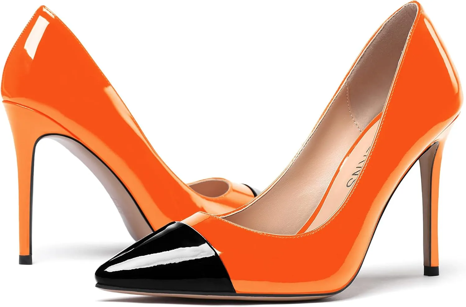 WAYDERNS Women's Pointed Toe Slip On Patent Leather Patchwork Stiletto High Heel Pumps Wedding Dress Shoes 4 Inch