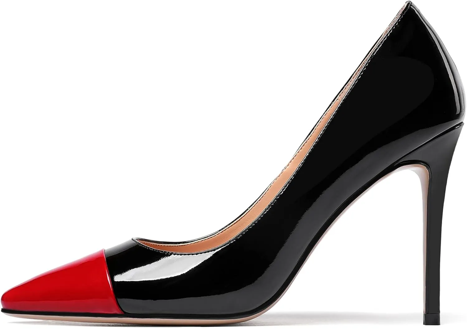 WAYDERNS Women's Pointed Toe Slip On Patent Leather Patchwork Stiletto High Heel Pumps Wedding Dress Shoes 4 Inch