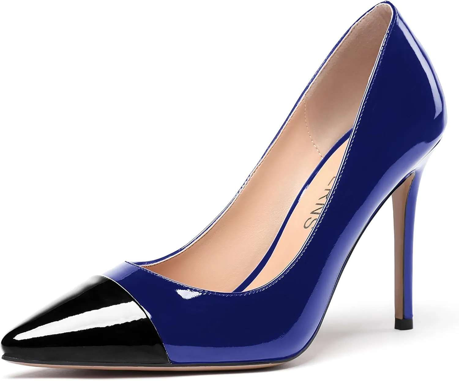 WAYDERNS Women's Pointed Toe Slip On Patent Leather Patchwork Stiletto High Heel Pumps Wedding Dress Shoes 4 Inch