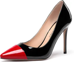WAYDERNS Women's Pointed Toe Slip On Patent Leather Patchwork Stiletto High Heel Pumps Wedding Dress Shoes 4 Inch