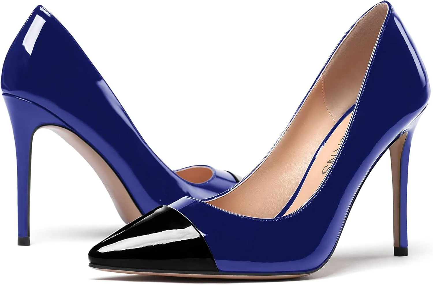 WAYDERNS Women's Pointed Toe Slip On Patent Leather Patchwork Stiletto High Heel Pumps Wedding Dress Shoes 4 Inch