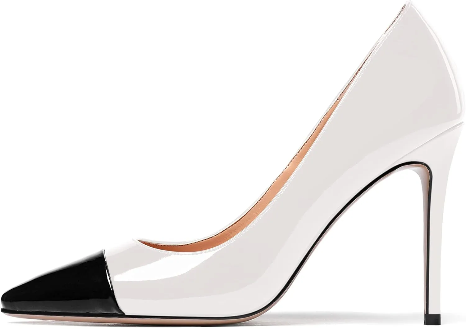 WAYDERNS Women's Pointed Toe Slip On Patent Leather Patchwork Stiletto High Heel Pumps Wedding Dress Shoes 4 Inch