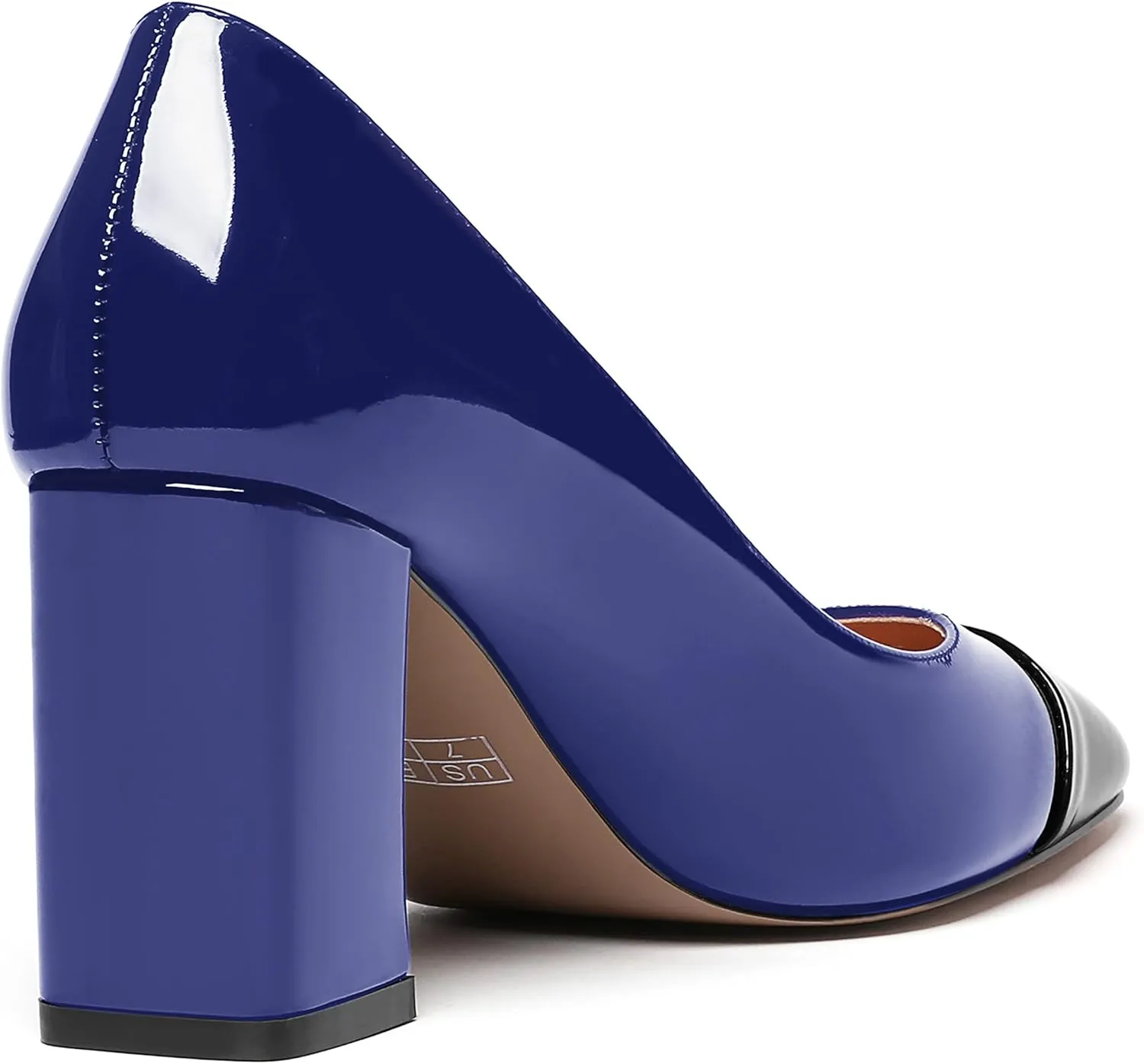 WAYDERNS Women's Square Toe Solid Slip On Patent Leather Patchwork Block High Heel Pumps 3 Inch