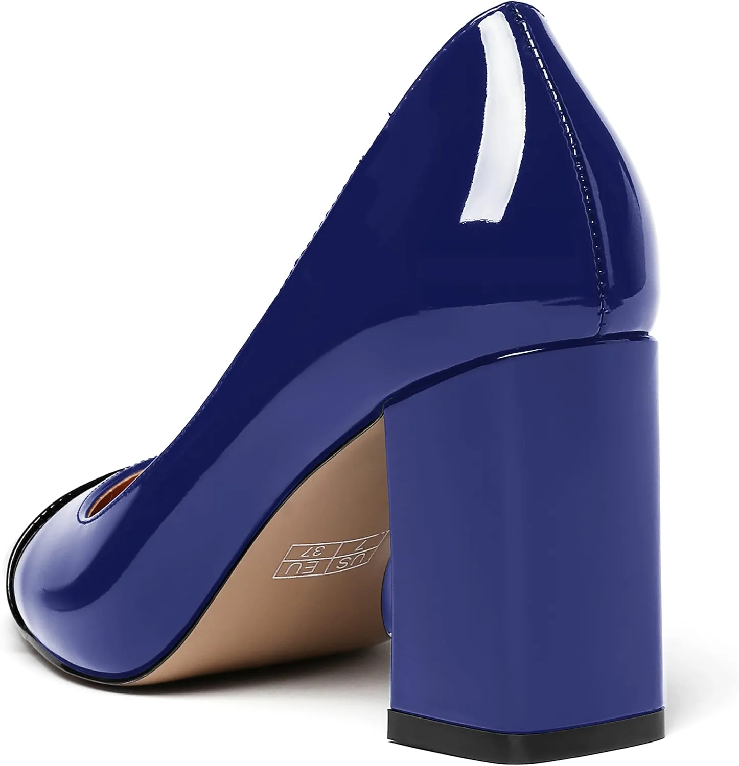 WAYDERNS Women's Square Toe Solid Slip On Patent Leather Patchwork Block High Heel Pumps 3 Inch