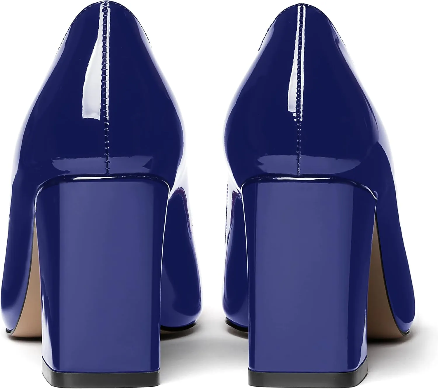 WAYDERNS Women's Square Toe Solid Slip On Patent Leather Patchwork Block High Heel Pumps 3 Inch