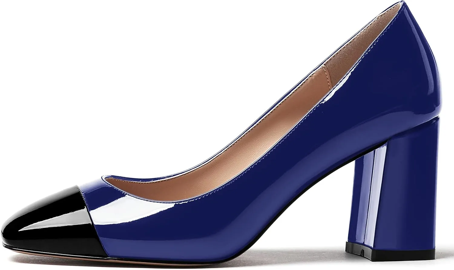 WAYDERNS Women's Square Toe Solid Slip On Patent Leather Patchwork Block High Heel Pumps 3 Inch