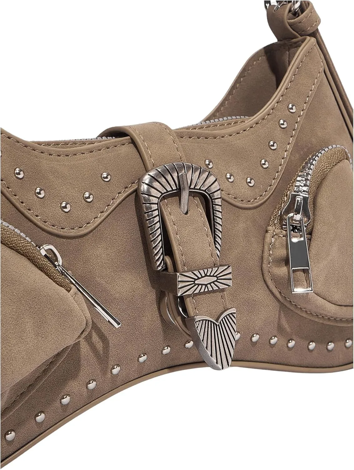 WDIRARA Women's Studded Detail Underarm Bag Buckle Decor Clutch Purse Flap Zipper Funky Shoulder Handbag