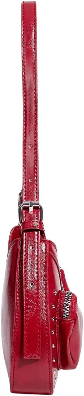 WDIRARA Women's Studded Detail Underarm Bag Buckle Decor Clutch Purse Flap Zipper Funky Shoulder Handbag