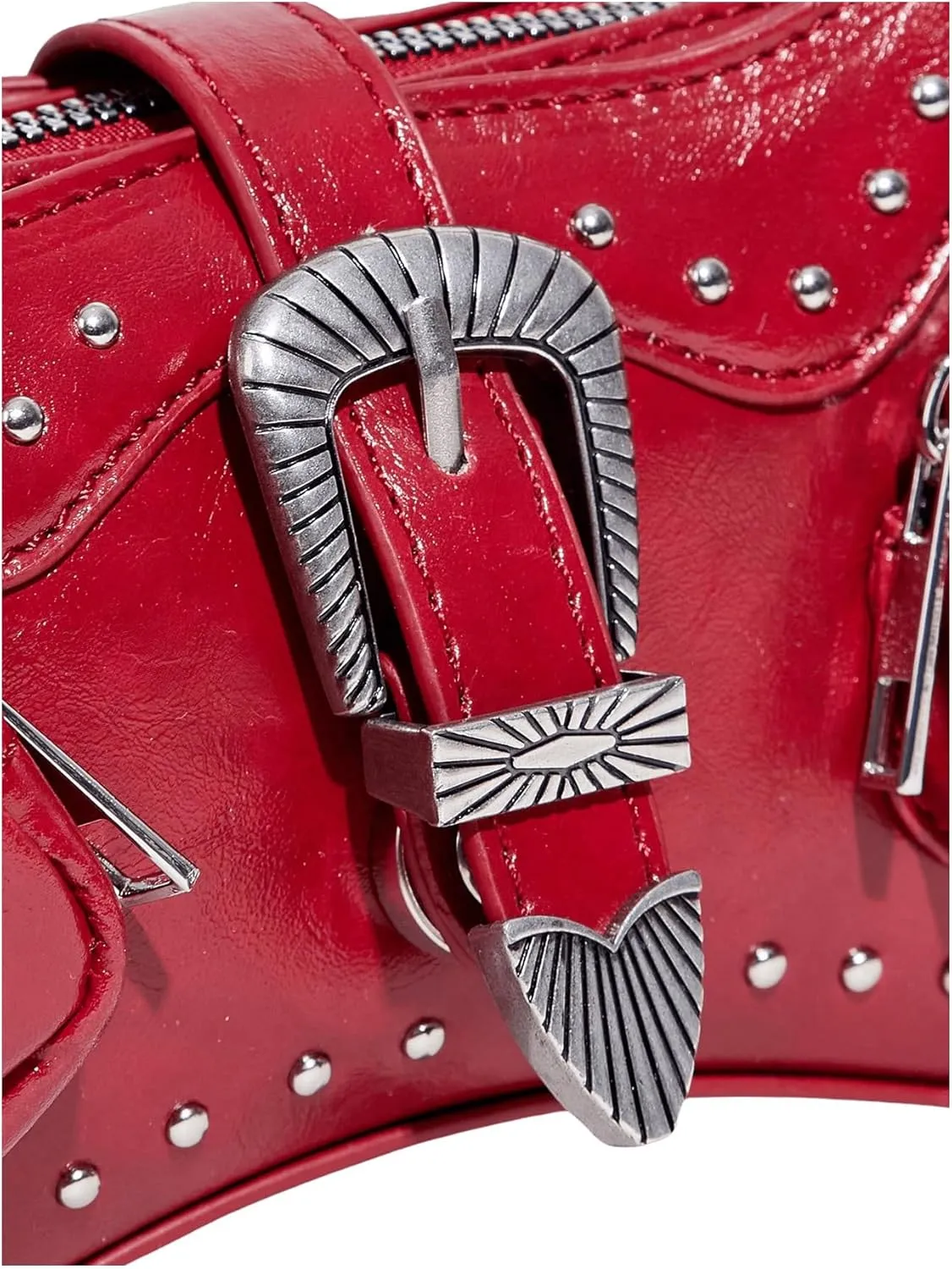 WDIRARA Women's Studded Detail Underarm Bag Buckle Decor Clutch Purse Flap Zipper Funky Shoulder Handbag