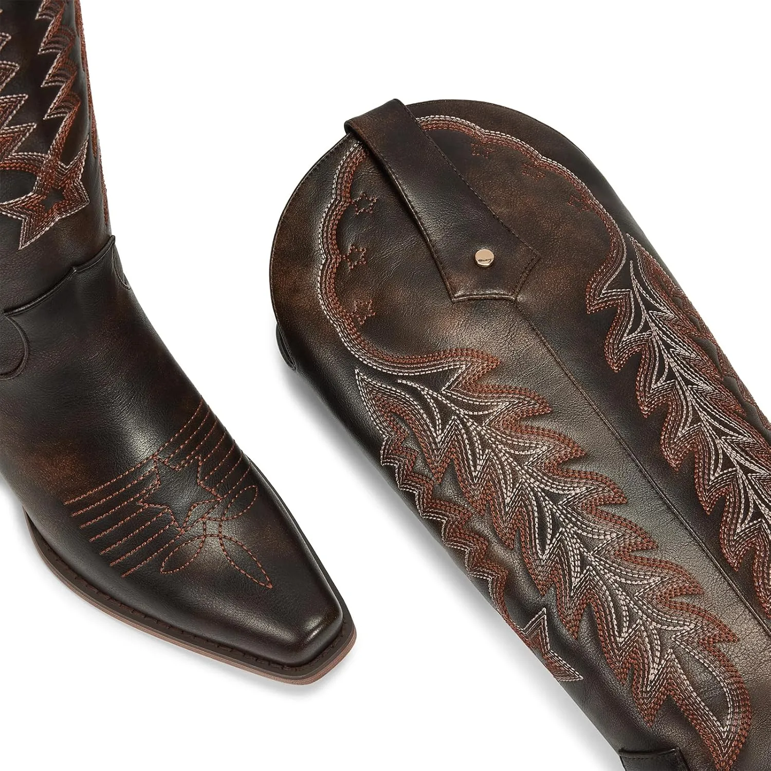 wetkiss Cowboy Boots for Women Knee High Cowgirl Boots Retro Embroidered Chunky Heels Pointed Toe Western Long Tall Boot Pull On