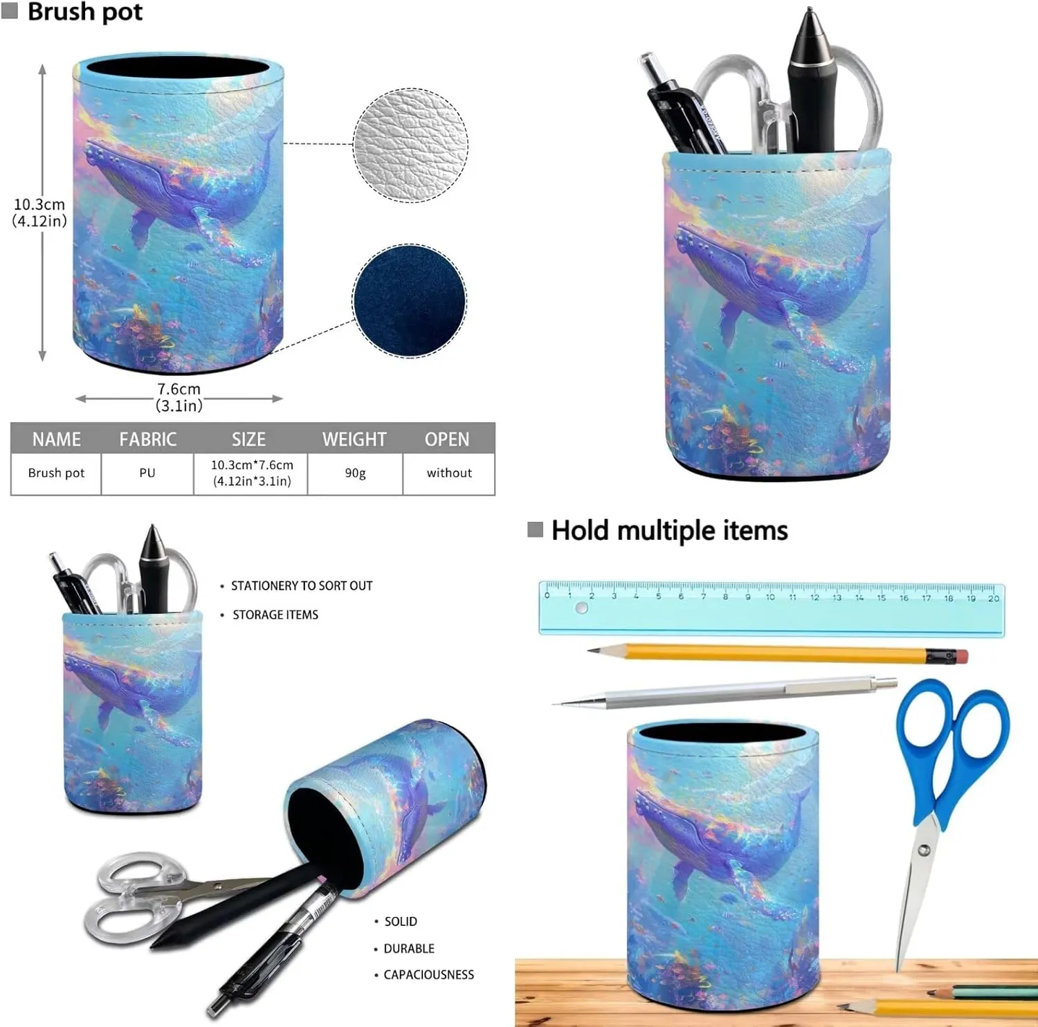 Whale Backpack for Kids Girls Backpack with Lunch Box Water Bottle Carrier with Strap and Pen Holder 4PCS Set 17" Large Capacity Bookbag for School Lightweight School Bag with Side Pocket