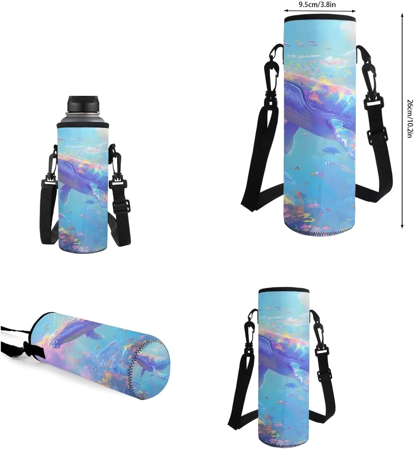 Whale Backpack for Kids Girls Backpack with Lunch Box Water Bottle Carrier with Strap and Pen Holder 4PCS Set 17" Large Capacity Bookbag for School Lightweight School Bag with Side Pocket