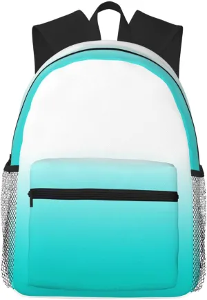 White Dark Turquoise And Teal Color Block Ombre Lightweight Packable Backpack Travel Casual Hiking Daypack Foldable Backpack For Men Women