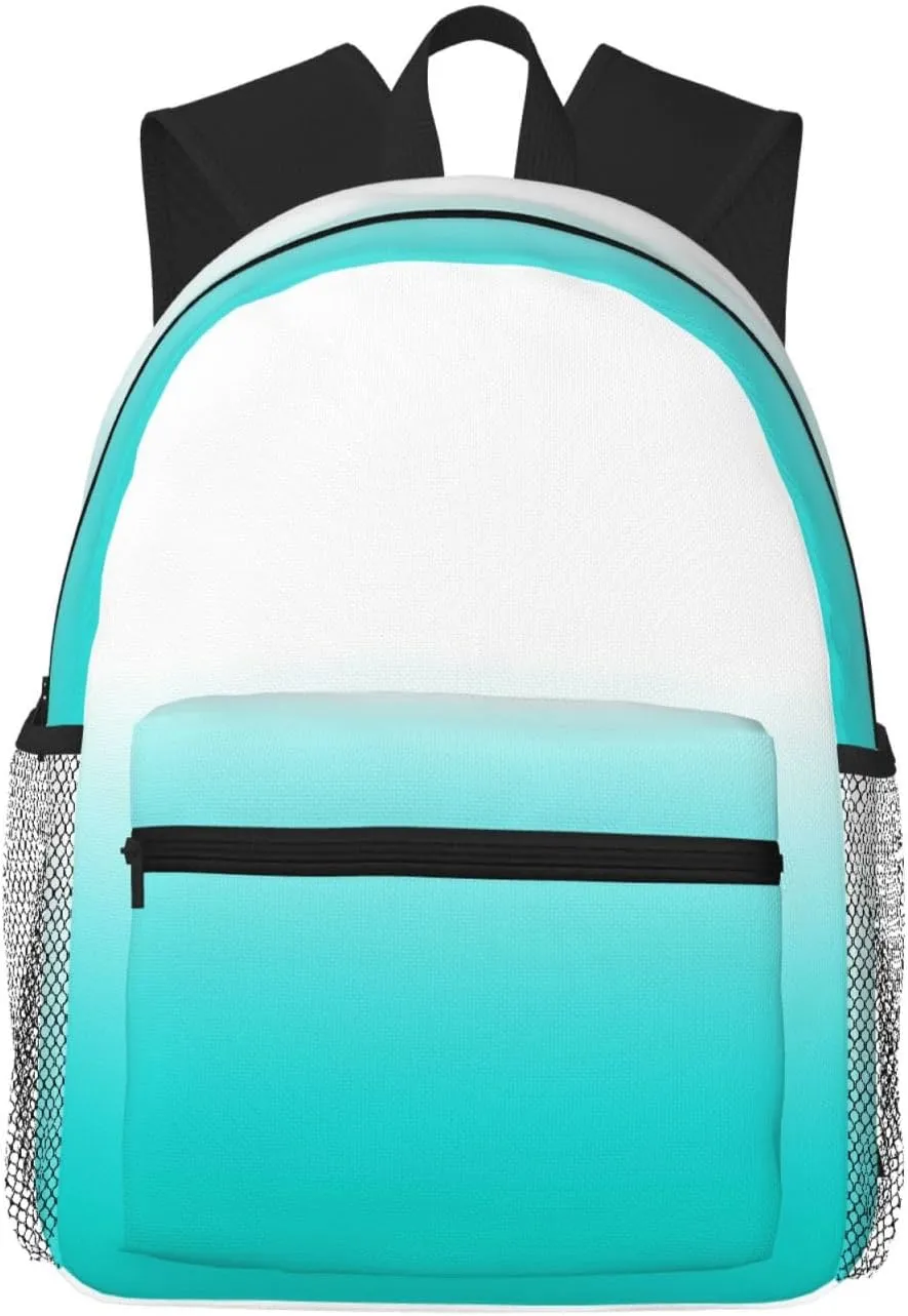 White Dark Turquoise And Teal Color Block Ombre Lightweight Packable Backpack Travel Casual Hiking Daypack Foldable Backpack For Men Women