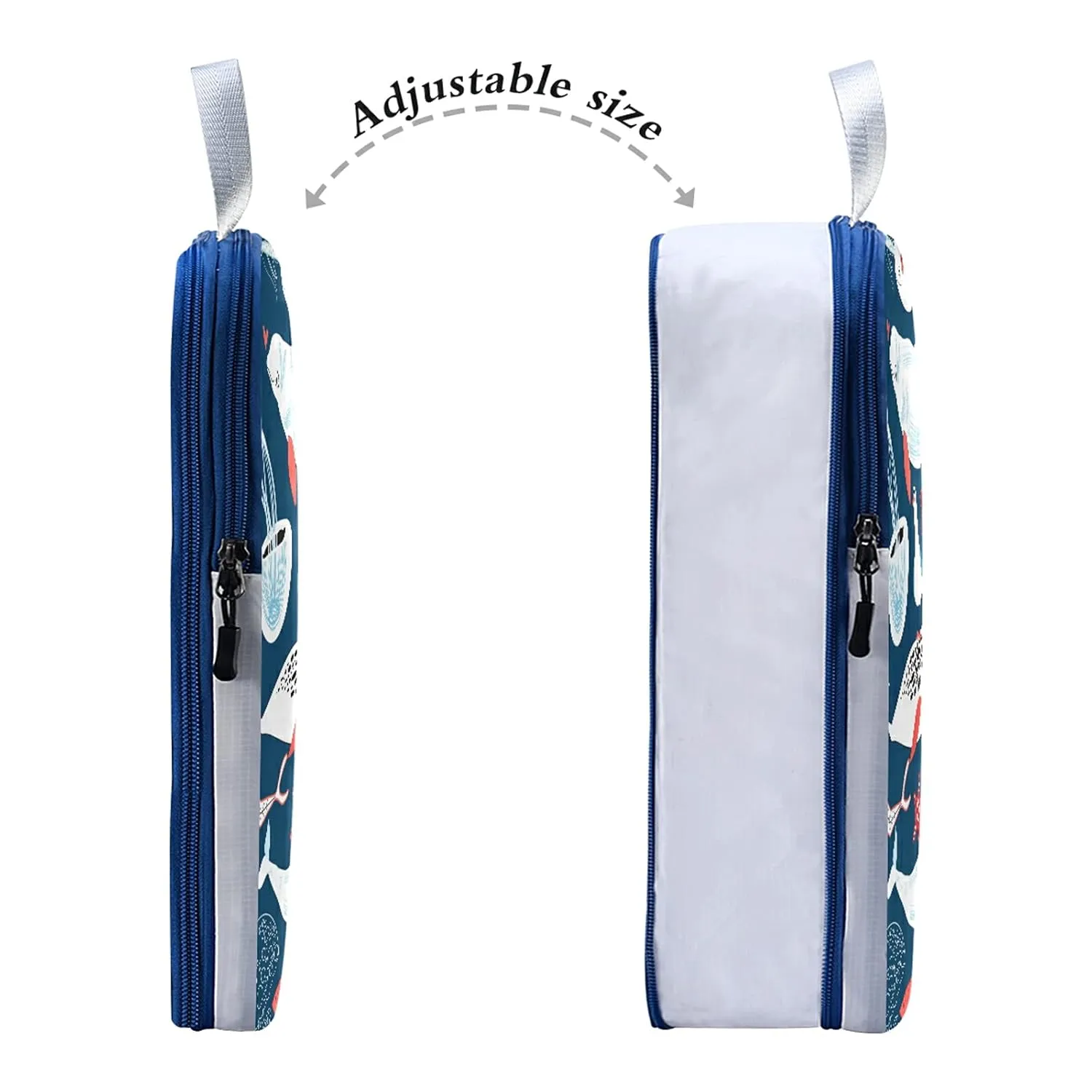 White Sea Whales Jellyfish Red Starfishes Fishes on Dark Blue 3 Set Packing Cubes, Waterproof Check Oxford cloth Organizers, Travel Packing Toiletry Storage Bag