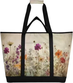 Wildflowers Reusable Insulated Lunchbox Cooler Bag, Leakproof Kitchen Grocery Bag Collapsible Portable Cooler Tote Bag for Picnic, Camping, Office, Travel