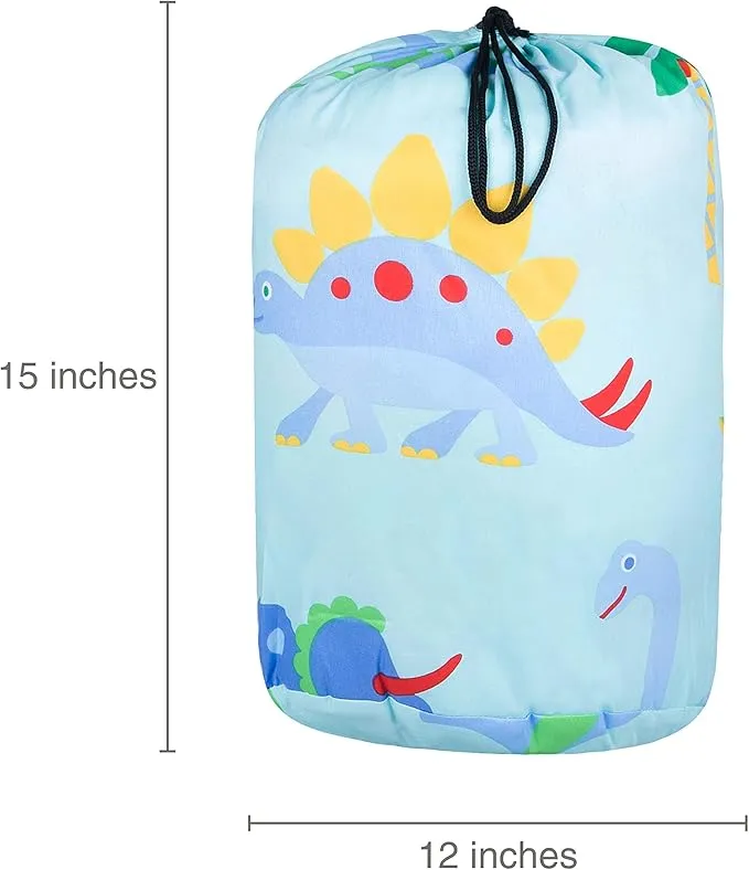 Wildkin Kids Microfiber Sleeping Bag for Boys and Girls, Includes Pillow Case and Stuff Sack, Perfect Size for Slumber Parties, Camping and Overnight Travel, BPA-free, Olive Kids (Dinosaur Land)