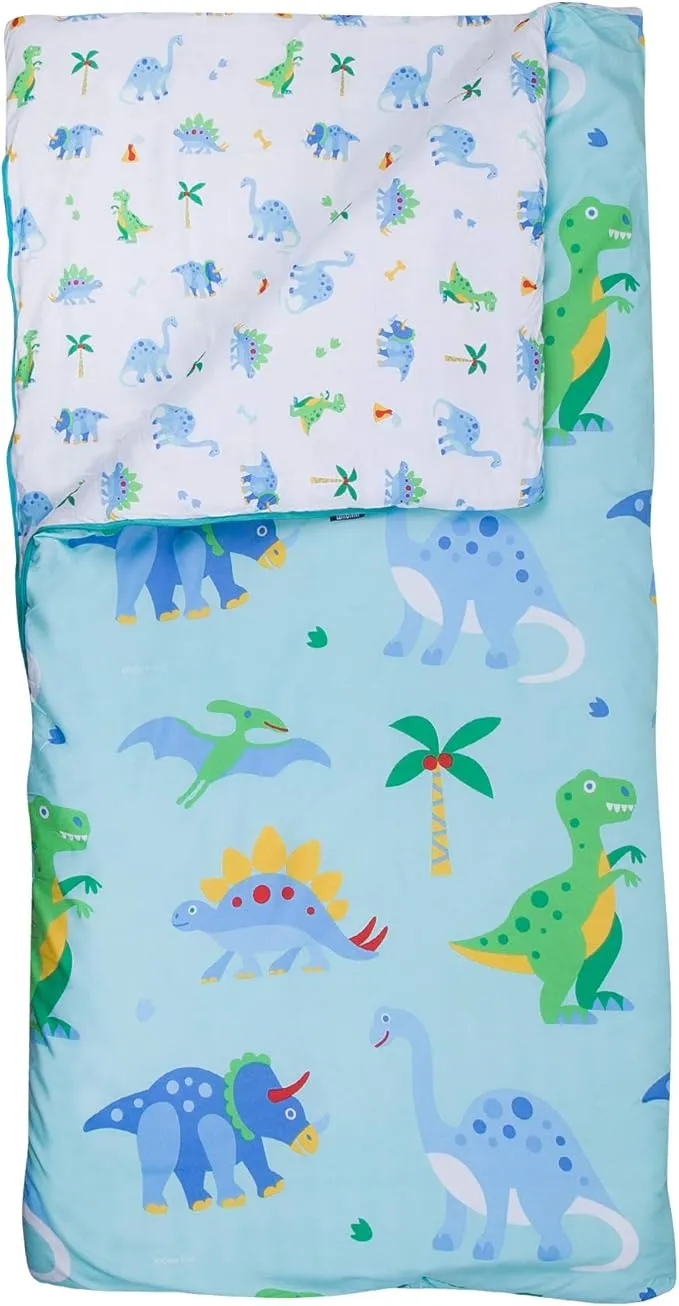 Wildkin Kids Microfiber Sleeping Bag for Boys and Girls, Includes Pillow Case and Stuff Sack, Perfect Size for Slumber Parties, Camping and Overnight Travel, BPA-free, Olive Kids (Dinosaur Land)