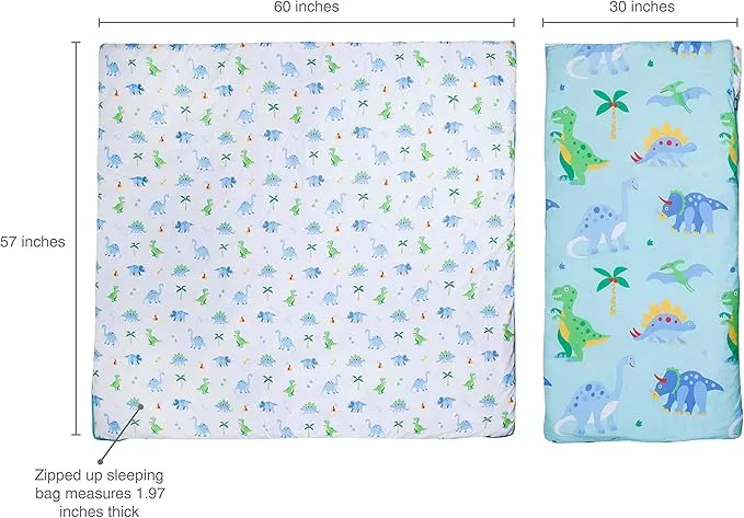 Wildkin Kids Microfiber Sleeping Bag for Boys and Girls, Includes Pillow Case and Stuff Sack, Perfect Size for Slumber Parties, Camping and Overnight Travel, BPA-free, Olive Kids (Dinosaur Land)