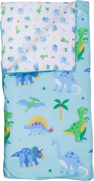 Wildkin Kids Microfiber Sleeping Bag for Boys and Girls, Includes Pillow Case and Stuff Sack, Perfect Size for Slumber Parties, Camping and Overnight Travel, BPA-free, Olive Kids (Dinosaur Land)
