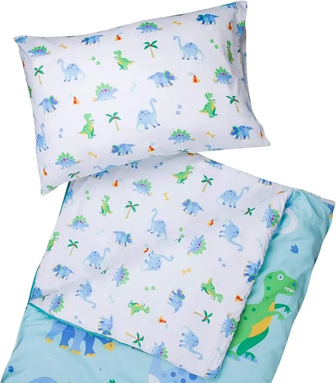 Wildkin Kids Microfiber Sleeping Bag for Boys and Girls, Includes Pillow Case and Stuff Sack, Perfect Size for Slumber Parties, Camping and Overnight Travel, BPA-free, Olive Kids (Dinosaur Land)