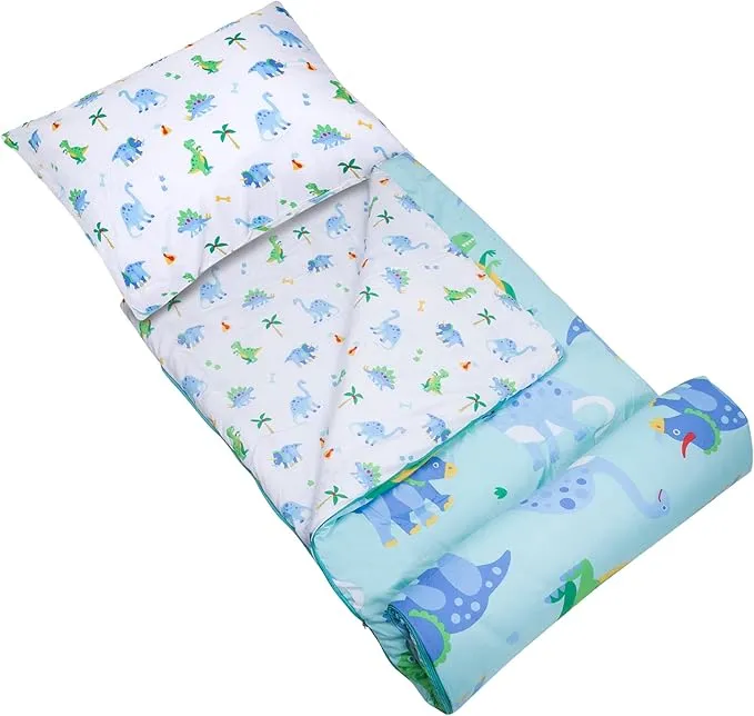 Wildkin Kids Microfiber Sleeping Bag for Boys and Girls, Includes Pillow Case and Stuff Sack, Perfect Size for Slumber Parties, Camping and Overnight Travel, BPA-free, Olive Kids (Dinosaur Land)