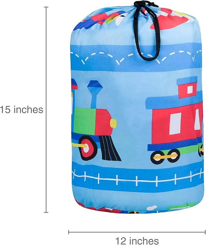 Wildkin Kids Microfiber Sleeping Bag for Boys and Girls,Includes Pillow Case and Stuff Sack, Perfect Size for Slumber Parties,Camping and Overnight Travel (Trains Planes and Trucks)