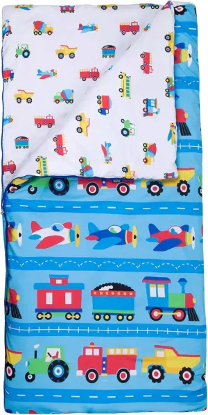Wildkin Kids Microfiber Sleeping Bag for Boys and Girls,Includes Pillow Case and Stuff Sack, Perfect Size for Slumber Parties,Camping and Overnight Travel (Trains Planes and Trucks)